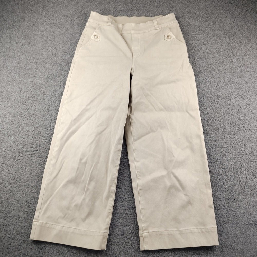 Spanx Pants Sz Medium Cotton Wide Leg Crop Tan Stretch High Waisted EUC